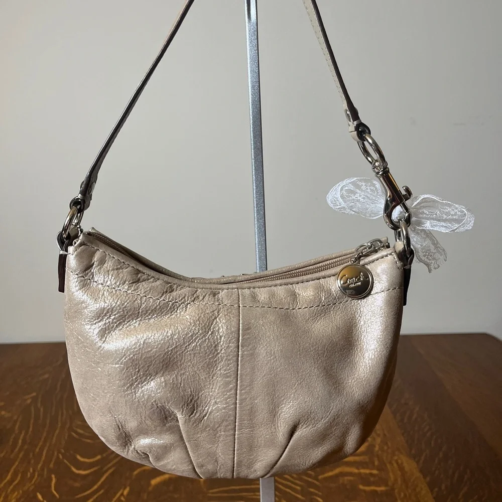 Coach Shimmer Finish Tan Leather Mini Shoulder Bag - Picture 2 of 11
